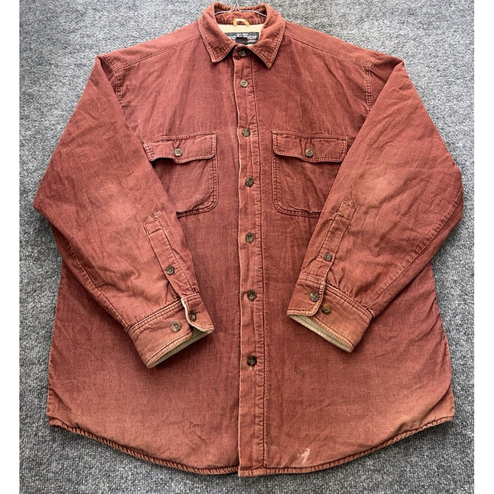 VTG Woolrich Mens Large Shirt 90's Jacket Copper Red Corduroy Sherpa Lined